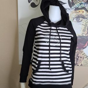 MICHAEL KORS MK SWEATER HOODIE BLACK WHITE STRIPES